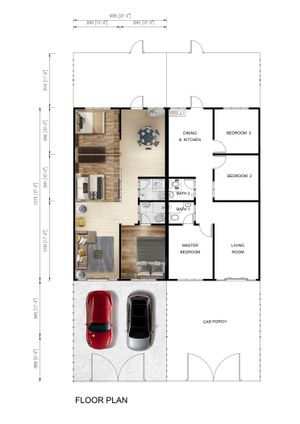 Pelan Lantai JENIS B - RUMAH TERES 1 TINGKAT 850 KPS (UNTUK PENJAWAT AWAM BERGAJI POKOK DI BAWAH RM1500 SAHAJA) - 1/1