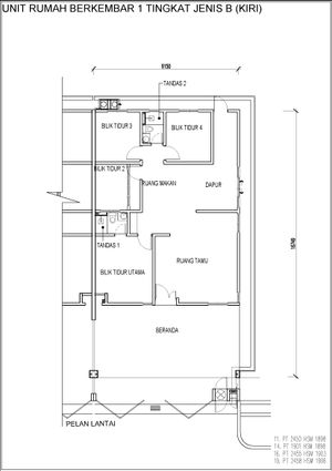 Pelan Lantai RUMAH BERKEMBAR 1 TINGKAT JENIS B (INTERMEDIATE) - 1/1
