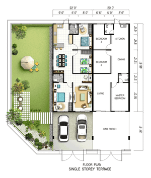 Pelan Lantai RUMAH TERES 1 TINGKAT ( LOT TENGAH ) - 1/1