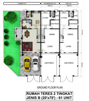 Pelan Lantai RUMAH TERES 2 TINGKAT JENIS B ( LOT TENGAH ) - 1/2