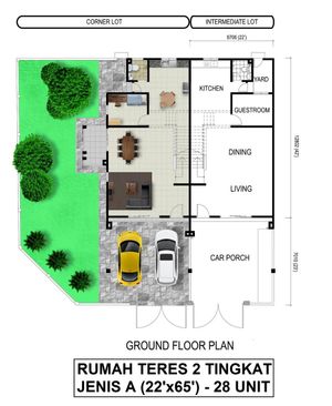Pelan Lantai RUMAH TERES 2 TINGKAT JENIS A ( LOT TEPI/CORNER ) - 1/2
