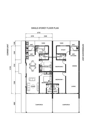 Pelan Lantai RUMAH TERES 1 TINGKAT ( LOT TENGAH ) - 1/1