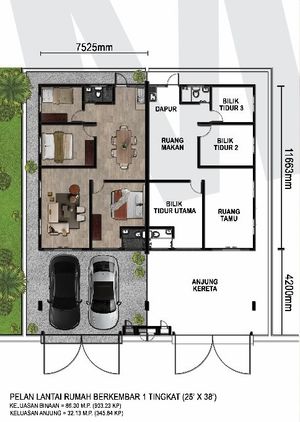 Pelan Lantai RUMAH BERKEMBAR 1 TINGKAT - 1/1