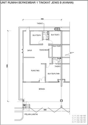 Pelan Lantai RUMAH BERKEMBAR 1 TINGKAT JENIS A (END LOT) - 1/1