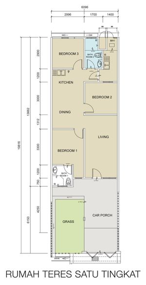 Pelan Lantai RUMAH TERES 1 TINGKAT ( LOT TENGAH ) - 1/1