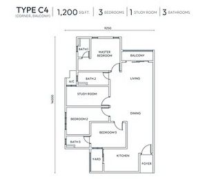 Pelan Lantai APARTMEN BLOK B (JENIS C3) - 1/1