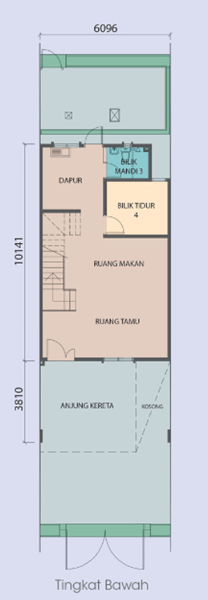 Pelan Lantai RUMAH TERES 2 TINGKAT, RT2T (20X70) - 1400KPS - 1/2