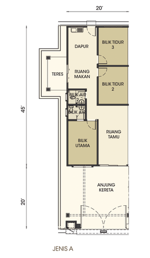 Pelan Lantai RUMAH TERES 1 TINGKAT JENIS A - 1/1