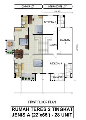 Pelan Lantai RUMAH TERES 2 TINGKAT JENIS A ( LOT TENGAH ) - 2/2