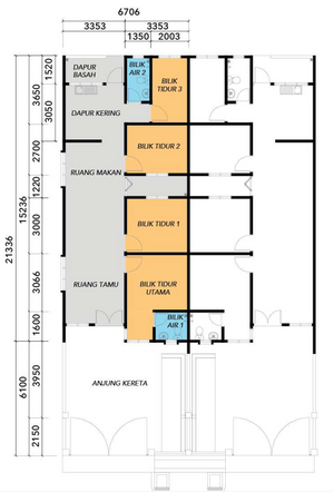 Pelan Lantai RUMAH TERES 1 TINGKAT (INTERMEDIATE) - 1/1